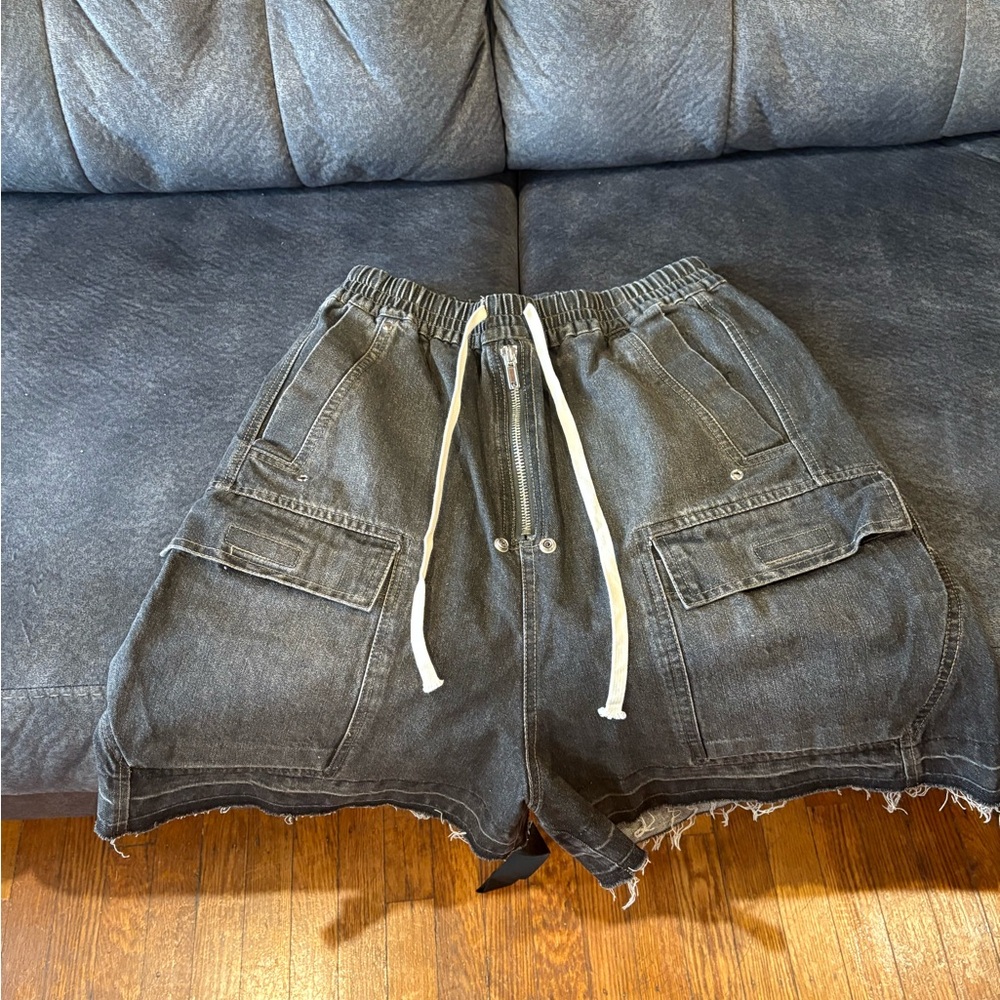 Rick Owen Black Denim Shorts